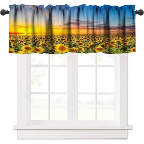 Natural Landscape Sunflowers Window Valance Rod Pocket Panel for Kitchen Bedroom Windows Farm Sunflower Scenery Sunset Valances Short Curtain Bathroom Treatment Drapes 1 Panel 54x18 in