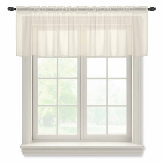 Cream Sheer Curtains Valances for Windows Modern Pure Beige Chiffon Kitchen Valances for Cafe, Rod Pocket Voile Window Treatments Curtains for Living Room Bedroom, 54"x18"