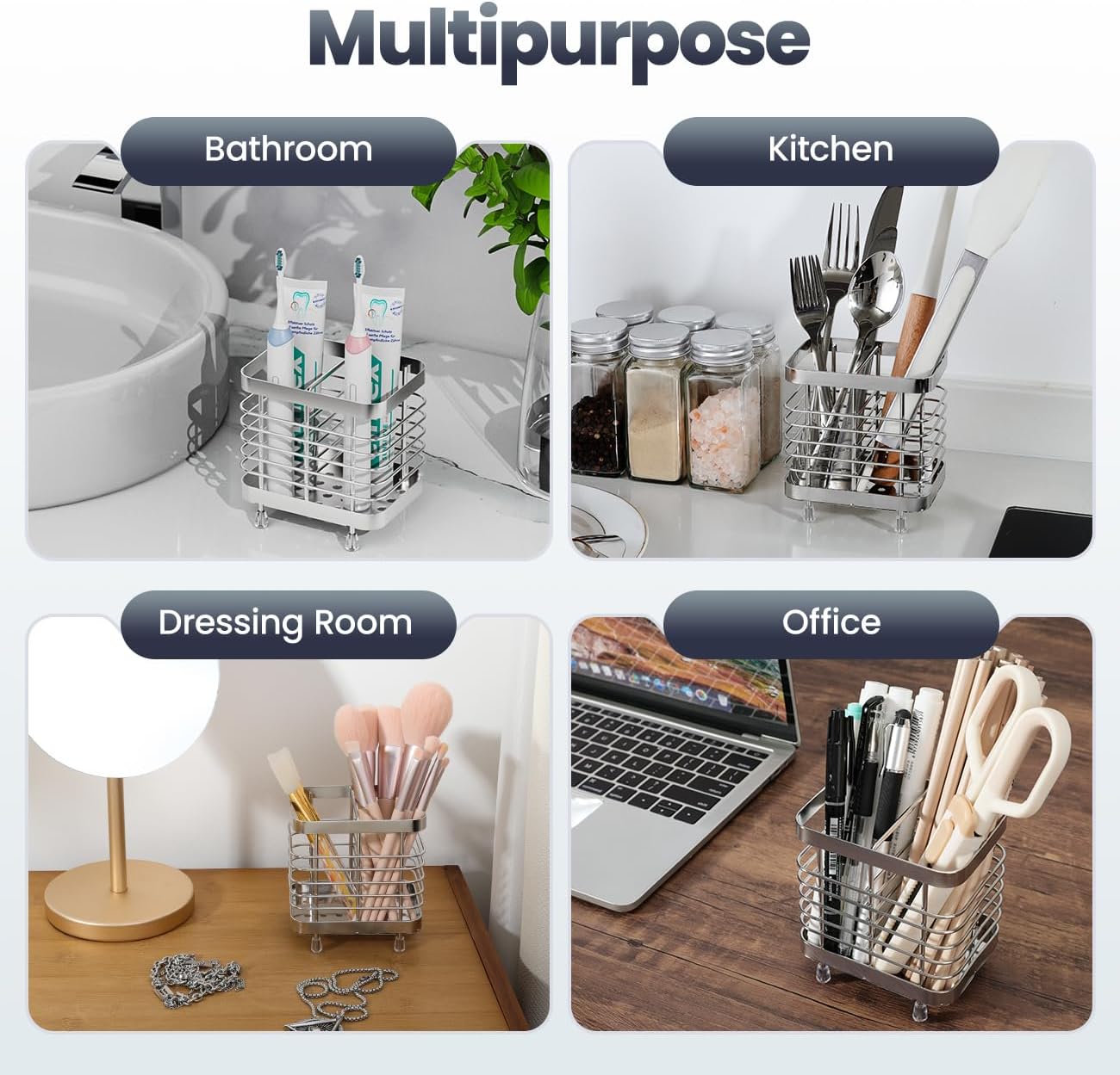Luxspire Stainless Steel Wall Mounted Toothbrush Holder, 2-Slot, Silver photo 2