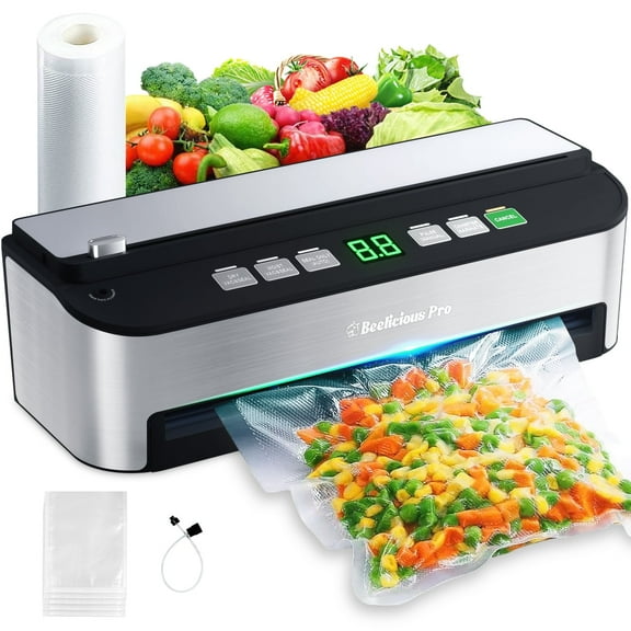 Vacuum Sealer Machine, Beelicious 85KPA Fully Automatic 8-IN-1 Food Sealer with Bags Storage, Build-in Cutter, Moist Mode, Air Suction Hose