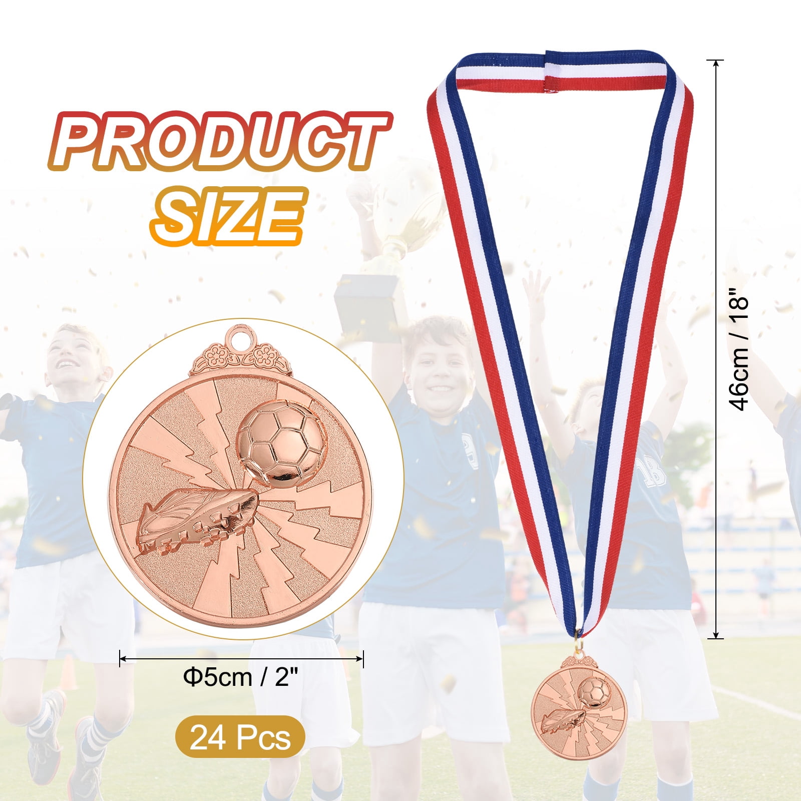 Uxcell 2 Inch Soccer Medals Bronze Award Medals with Neck Ribbon for Team Sports Games Party Favors 24 Pieces