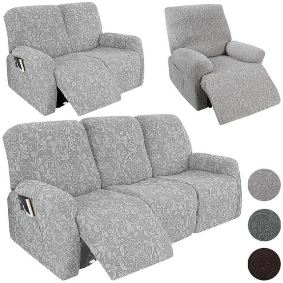 TOPCHANCES Stretch Recliner Chair Covers, 4 Pieces Jacquard Fabric Armhair Loveseat Slipcover, Non-slip Couch Protector, Friendly to Pets (Light Gray, For Armhair )