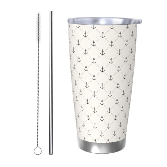 Logiee Anchors Print 20OZ Car Cup with Lid, Stainless Steel Vacuum Insulated Double Wall Travel Tumbler, Durable Insulated Coffee Mug,Thermal Cup with Straw-Straw Two-piece Set