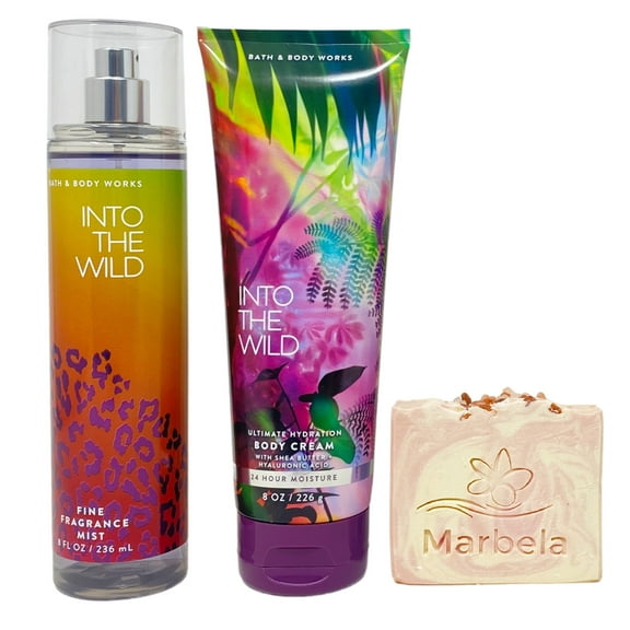 Bath & Body Works Into The Wild Fragrance Mist and Body Cream Duo Set with a Himalayan Salts Springs Bar Soap - Full Size