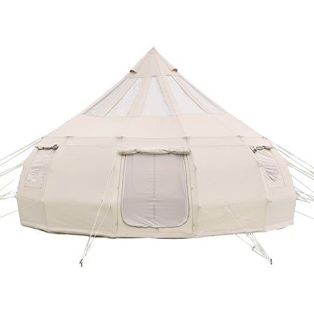 KFFKFF Canvas Bell Tent 4-Season 16.4 ft Yurt Tent for Camping with Stove Jack Durable Poly-Cotton Canvas for Up to 12 People Includes Rain Cover Ideal for Family Camping Glamping Outdoor Events