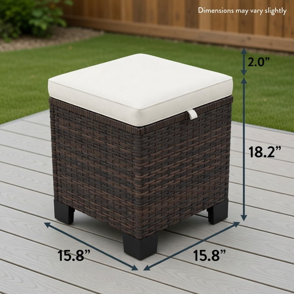 Resenkos 2-Piece Weatherproof PE Wicker Outdoor Ottoman Set with Removable Cushions – Beige & Mixed Brown Rattan Footstools for Patio, Poolside, Living Room & Indoor-Outdoor Use