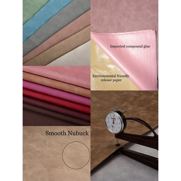 30  Colors Smooth Nubuck Faux Leather 52" Wide Continuous By Yard, Retro Vintage Style Matte Finish