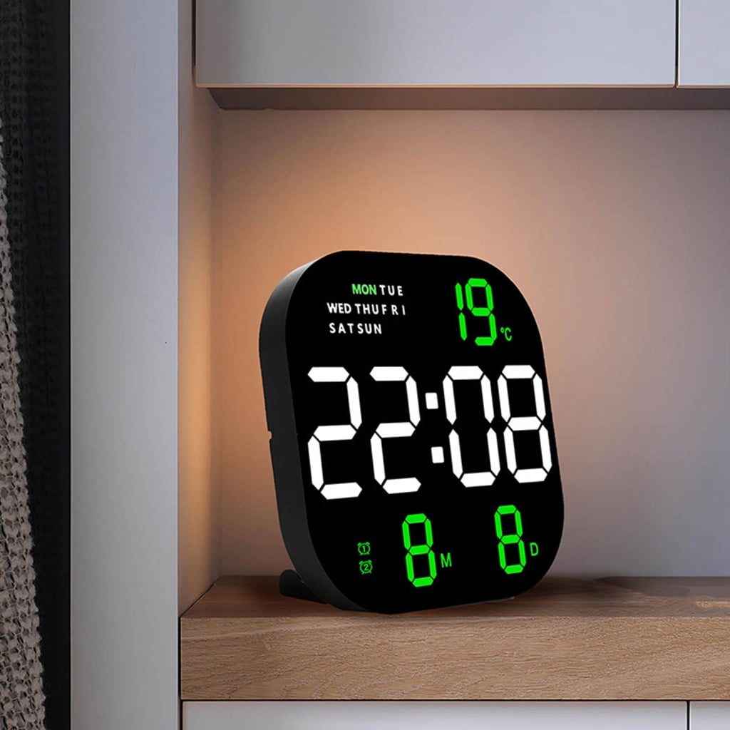 Large Digital LED Wall Clock Calendar with Alarms,Temperature for Bedroom Living Room Table Desktop Decor