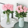 thumbnail image 2 of Artificial Silk Flowers Realistic Roses Bouquet Long Stem for Home Wedding Decoration Party (Pink), 2 of 5