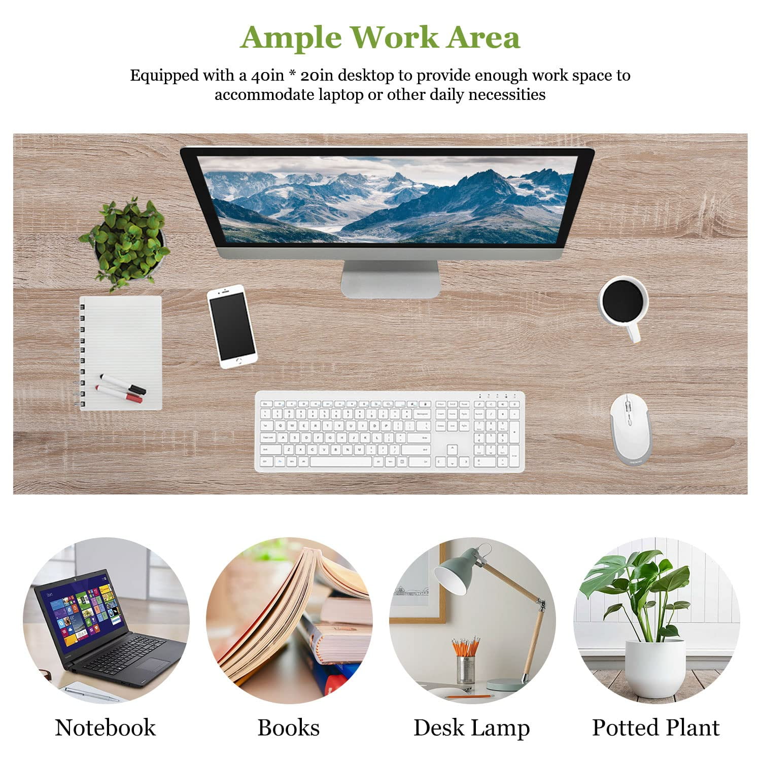 Computer Desk, 39'' Study Writing Table for Small Space, Save Space Office Desk with Metal Legs, Modern Steel Frame Wood PC Workstation for Home Office, Natural