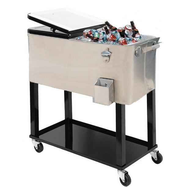 Tenive Outdoor Deluxe 80Quart Portable Patio Party Drink Cooler Cart