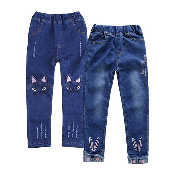 Kkkded Girls Denim Jeans Pants for Toddler Kids Cute Sweet Jeans Leggings Baby Girls Fashion Trousers Stretch Jeans Tights for Spring Fall 2-10 Years
