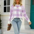 thumbnail image 5 of Womens Fall Fashion 2022! QLEICOM Sweaters for Women, Women Fashion Autumn And Winter Knit Plaid Print Crewneck Pullover Sweater On Clearance, 5 of 8
