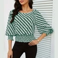 thumbnail image 2 of Srogem Womens Puff Sleeve Shirts Trendy 3/4 Sleeve Loose Fit Work Blouses Dressy Casual Elastic Waist Babydoll Tops, 2 of 9