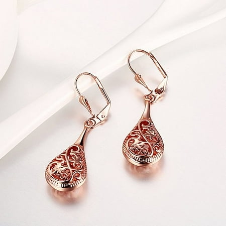 - Rose Gold Laser Cut Drop Down Earrings