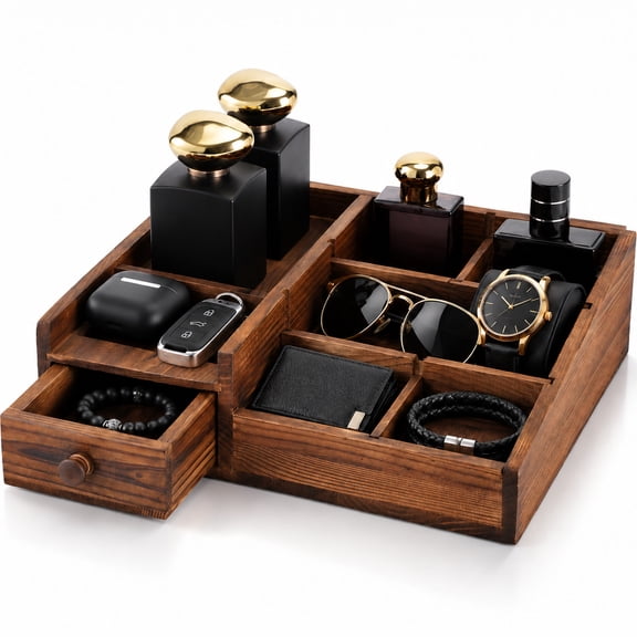 Organizer for Men, Brown Adjustable Partition Cologne Organizer, Bathroom Countertop Perfume Stand, Multi-Purpose Dresser Top & Desk Storage, Mens Jewelry Organizer, Gifts for Men