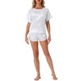 thumbnail image 2 of INSPIRE CHIC Women's Satin Pajama Set Spring Summer Short Sleeve Pullover T-shirt with Shorts Sleepwear XS White, 2 of 6