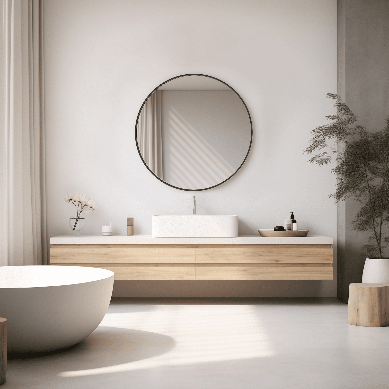 MAYEERTY 24in Round Wall Mirror Vanity Mirror for Bathroom，Black