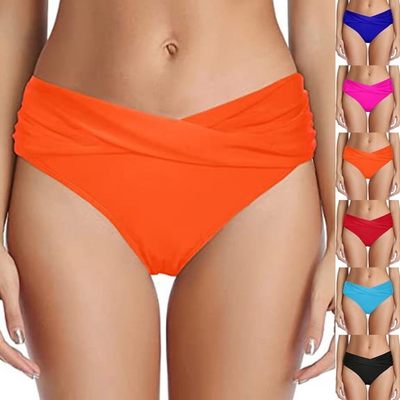 Xdegoge Swim Bottoms for Women Tummy Control High Waisted Cross Front Ruched Bikini Bottom Swimwear Modest Bathing Suit Summer Vacation Beach Pool Party