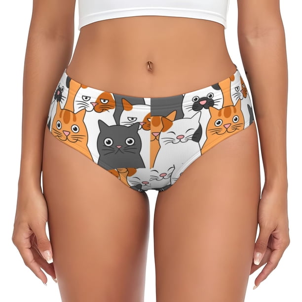 Fotbe Funny Cats Calzones Estampados para Mujer – Ropa Interior de Algodón, Cómoda, Suave y Elástica-X-Small