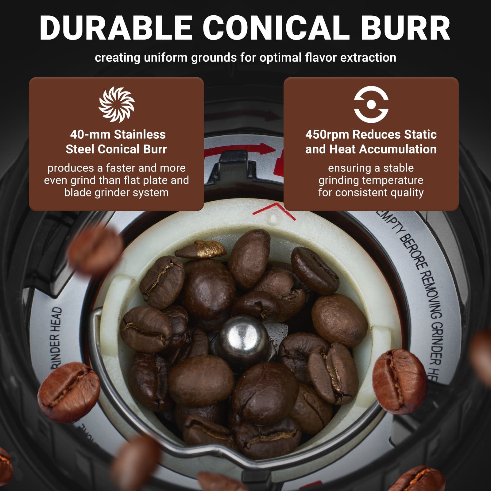 Sunmaki Electric Burr Coffee Grinder, 24 Grind Settings, LED Control Panel, Anti-Static Design, Silver