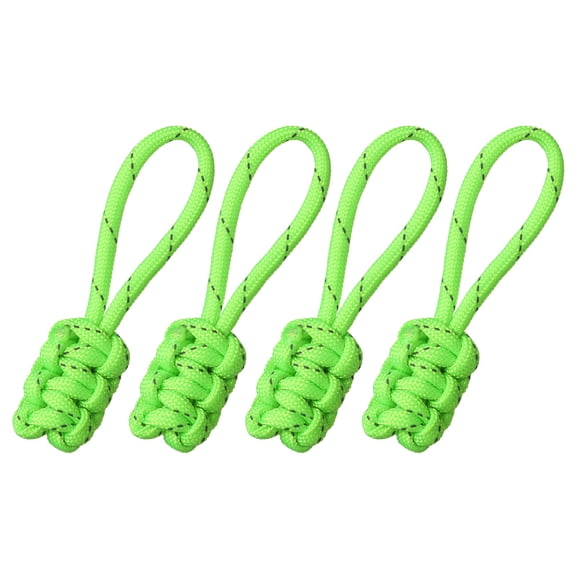 Uxcell Paracord Zipper Pulls, Reflective Polyester Zipper Pulls Woven Rope, 85 mm Length Fit for Backpacks Clothing Luggage Accessories - Cylinder (4 Pack, Shiny Green)