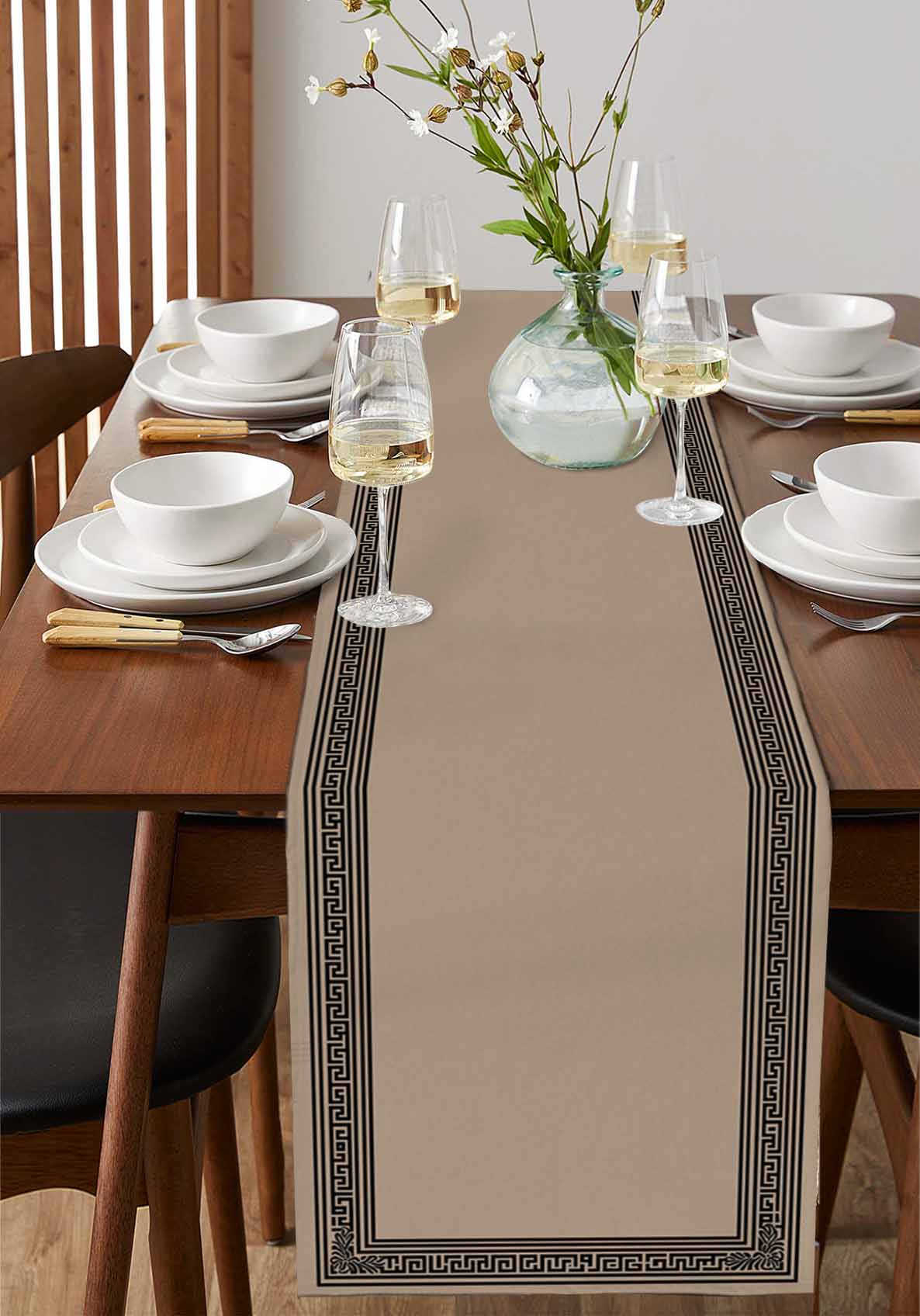 Black Brown Greek Key Table Runner 120 Inches, Geometric Greece Ancient Farmhouse Geo Bed Runner Dresser Scarves Tabletop for Indoor Outdoor Parties/Ceremony/Banquet, 13"x 120"