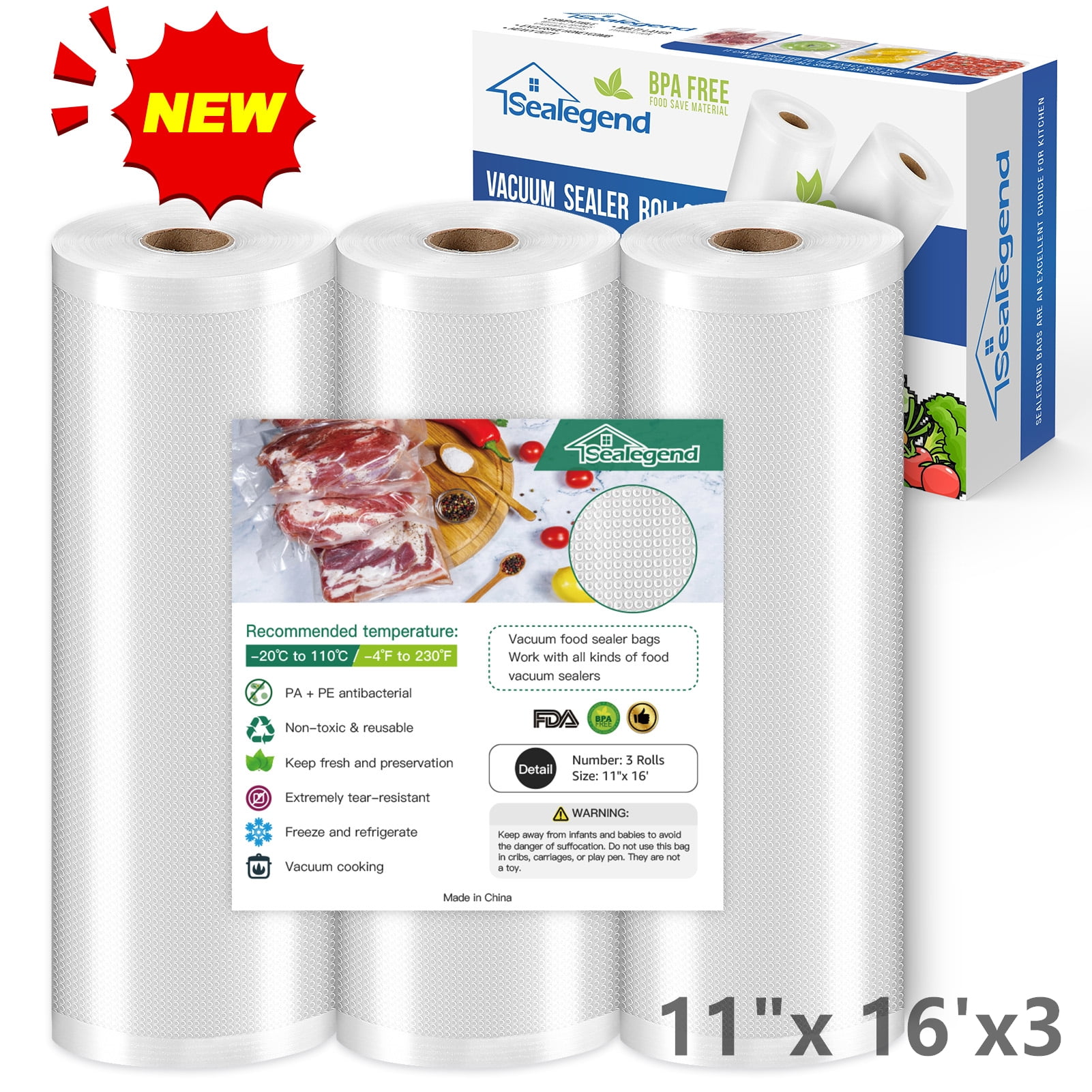 Sealegend Vacuum Sealer Bags For Food 11"x 16