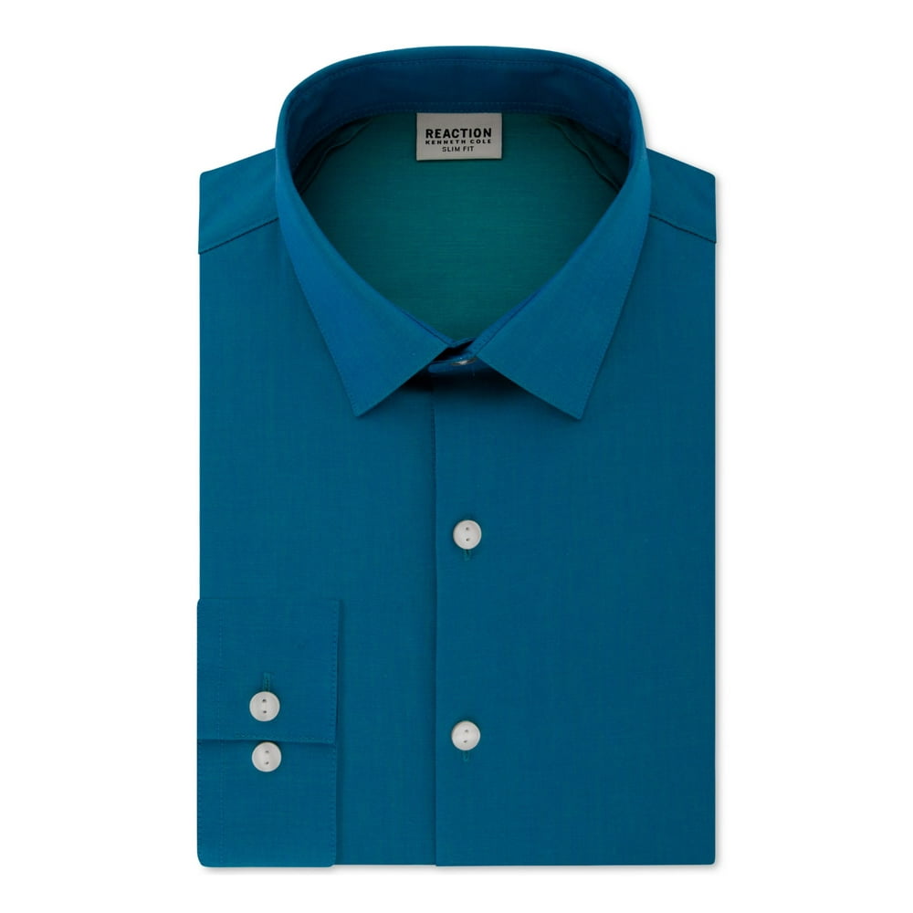 Kenneth Cole - KENNETH COLE Mens Blue Heather Collared Work Dress Shirt ...