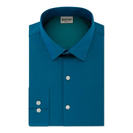 KENNETH COLE Mens Blue Easy Care Heather Collared Slim Fit Stretch Dress Shirt XL 17.5- 32/33