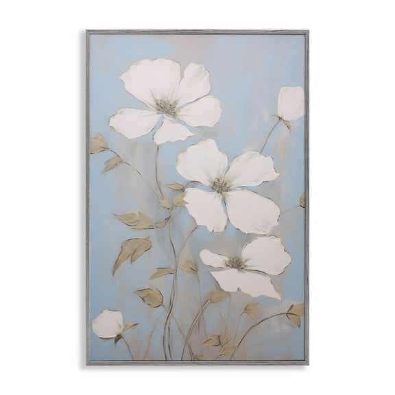 Stupell Industries White Petal Flowers Botanical & Floral Painting Gray Framed Art Print Wall Art, 12 x 18