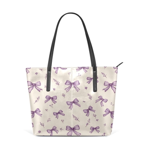 Tote Bag Aesthetic leather Handbags with Zipper for Women Travel Shoulder Bags Purses with compartment. Pastel Lavender Bows