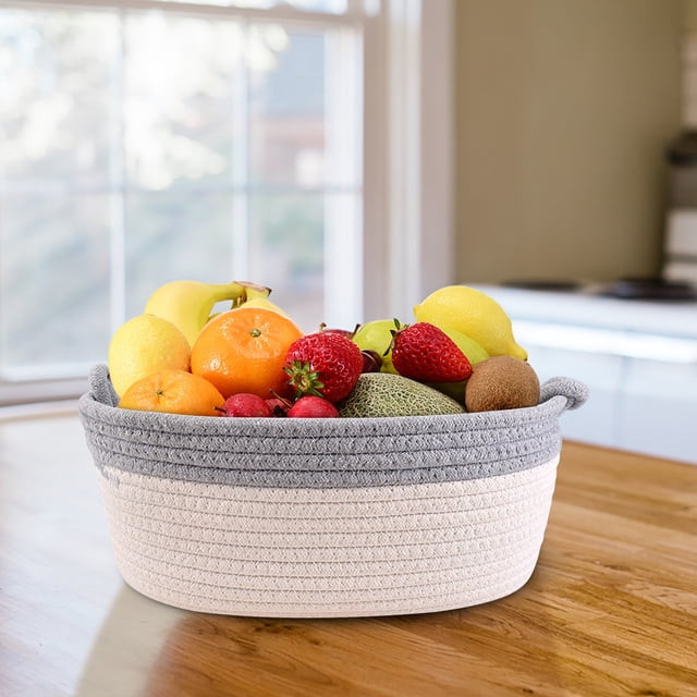 Vacemry Woven Cotton Rope Basket, Fabric Storage Basket For Laundry Organization, Rectangular Clutter Storage For Bedroom Living Room Bathroom Office, Shelf And Desktop Decor