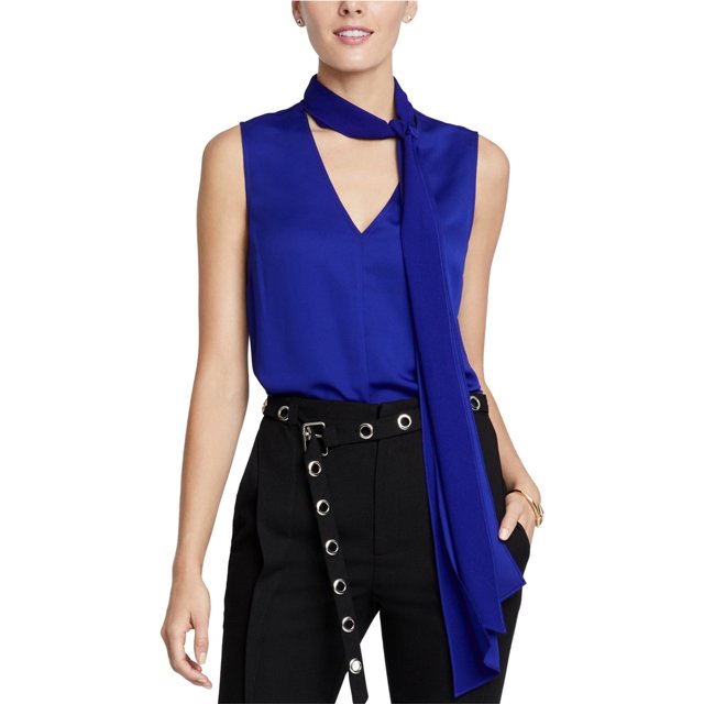 Rachel Roy Blusa con cuello anudado para mujer, azul, grande
