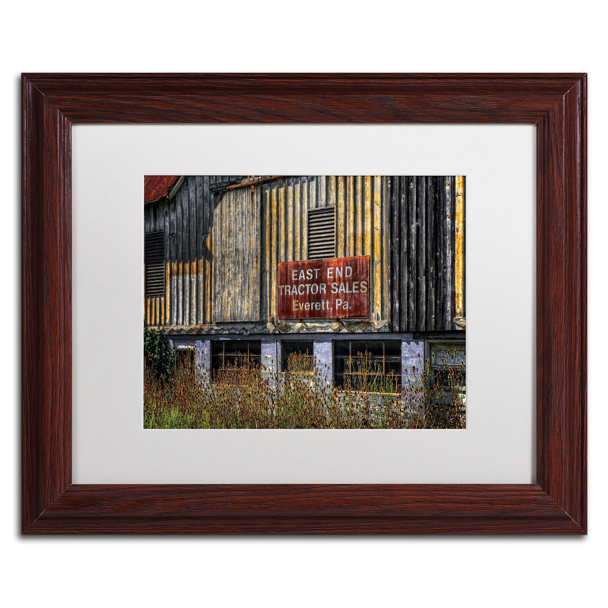Trademark Fine Art "East End Tractor Sales" Canvas Art by Lois Bryan, White Mat, Wood Frame