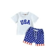 thumbnail image 2 of Elippeo Kid Boy Pants Suit 3 6 12 18 24 Months 3 Years Casual Party Round Neck Short Sleeve Letters Tops + Drawstring Star Striped Pants, 2 of 10