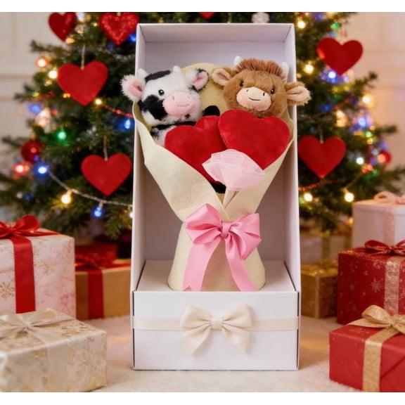 13" Two Cows Bouquet Plush, Valentine's Day Gifts, Gift for Her, Valentines Day Decorations for Home Office