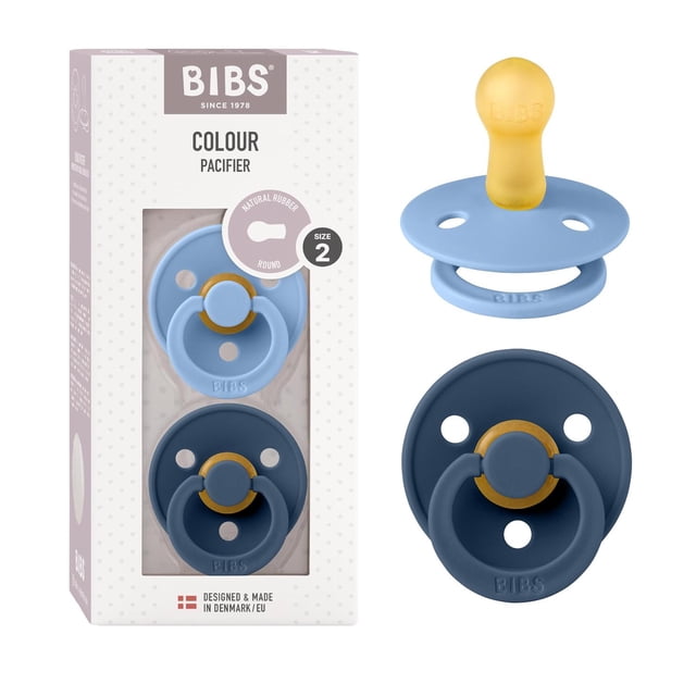 Chupones BIBS Sky Blue Steel Blue Tetina Redonda de Látex Natural para 6 a 18 Meses