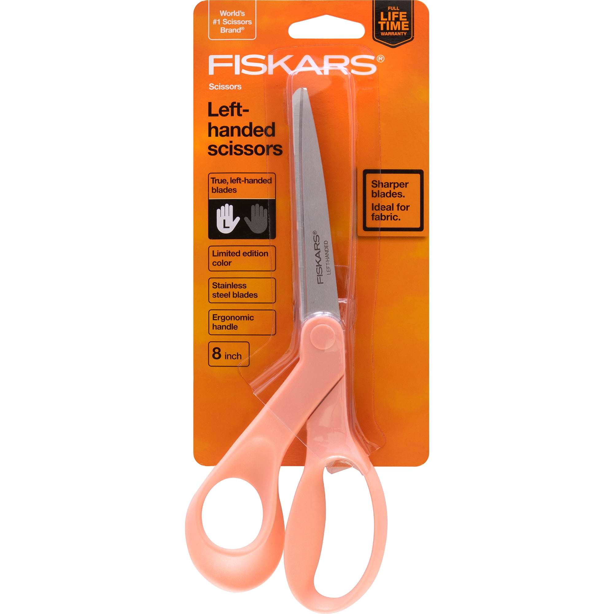 Fiskars All-Purpose Left-Handed Scissors - Ergonomically Contoured - 8  Stainless Steel - Paper and Fabric Scissors for Office, Arts, and Crafts -  Red