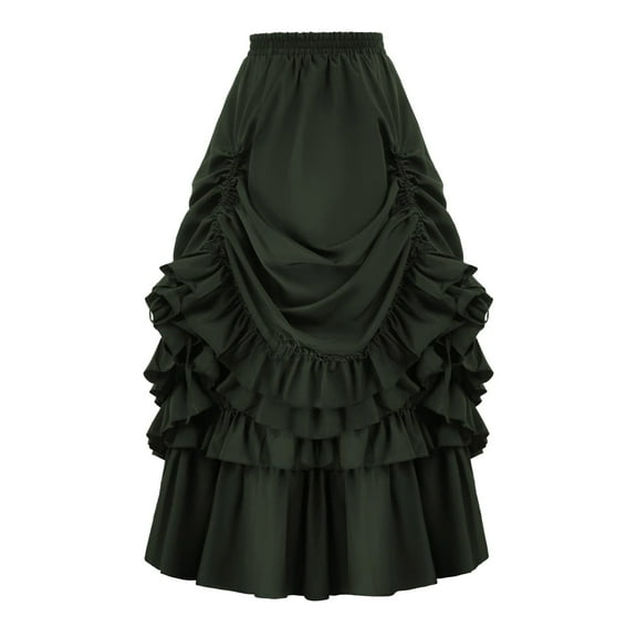 Women's Steampunk Gothic Wrap Victorian Ruffle Layered Pleated Skirts (Green M)