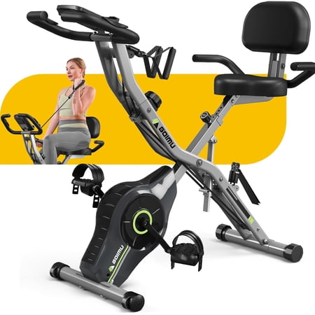 Exercise Bike, 5 in 1 Foldable Stationary Bike for Seniors, 16-Level Adjustable Magnetic Resistance, Indoor Workout Bike with 330LB Capacity, Comfortable seat Backrest X-bike