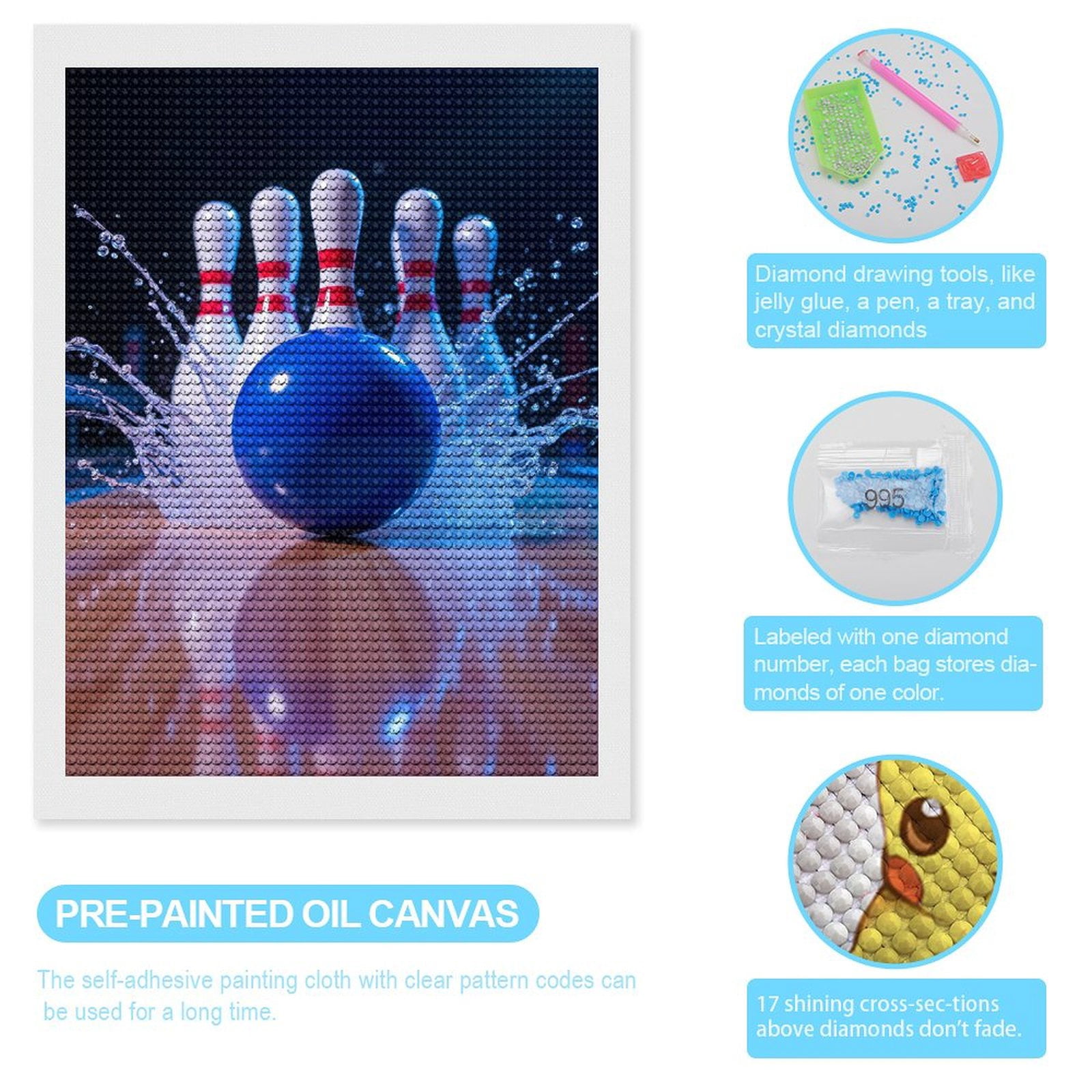Diamond Art Kits for Adults, Bowling Blue Strike Splash 5D Diamond Painting Kits for Adults Beginners, DIY Full Drill Diamond Painting, Gem Art and Crafts 12x16