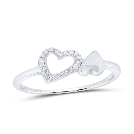 10K White Gold Genuine Round Diamond Women's Slender Double Heart Ring 1/20 CT