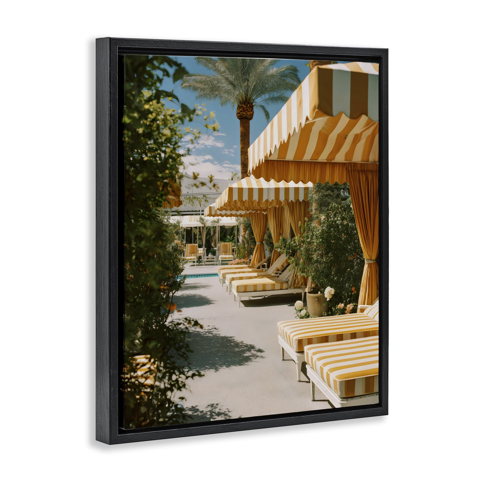 Stupell Industries Vintage Cabanas at Poolside Black Framed Floater Canvas Wall Art, design by Franklyn Gregory