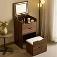 thumbnail image 2 of YLLN 3-in-1 Small Makeup Vanity - Flip-up 3-Color Lighting Mirror, 3 Drawers, Cushioned Stool, Compact Desk​, 2 of 10