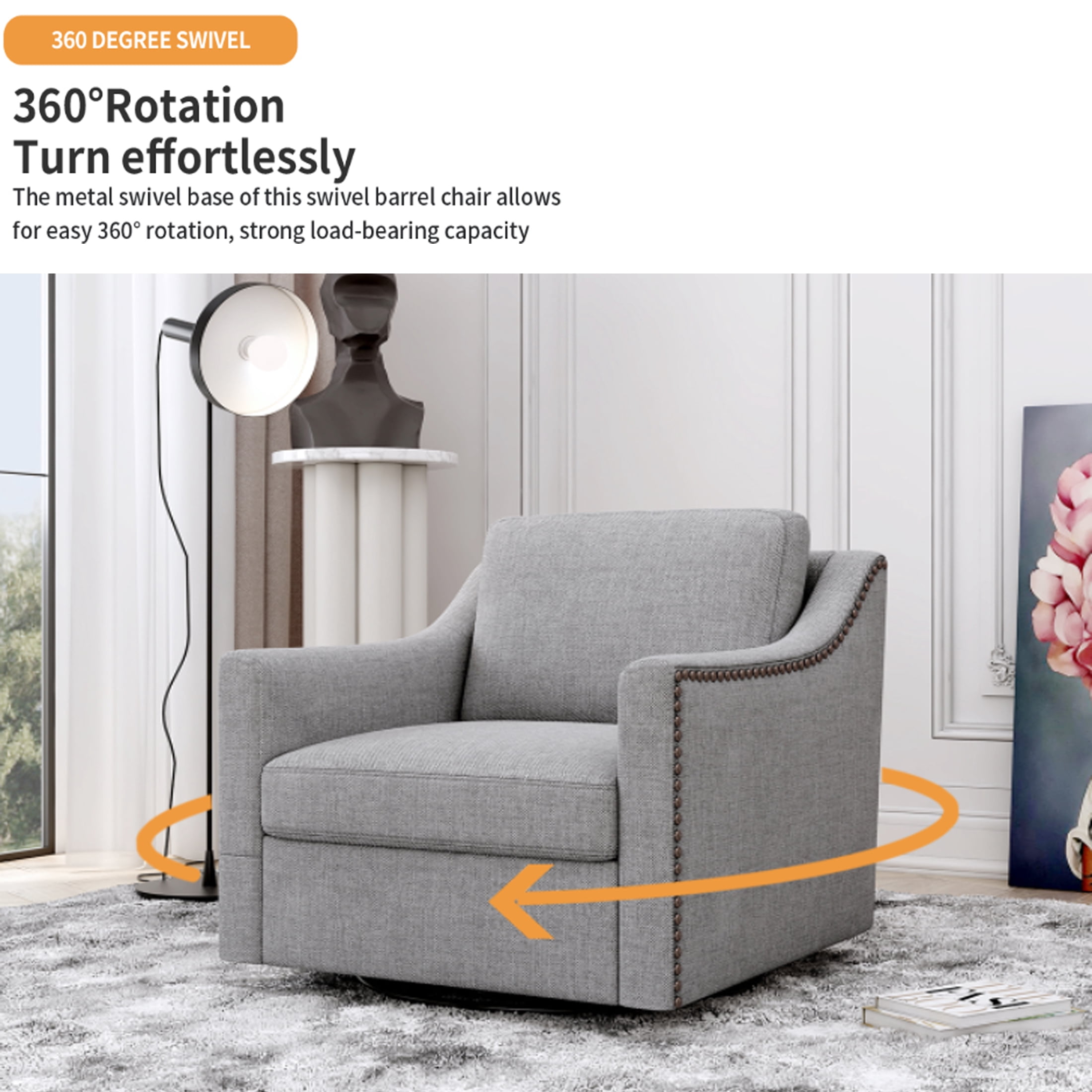Aukfa 31.1"W Modern Swivel Accent Chair Armchair Reading Chair Single Sofa for Living Room, Gray