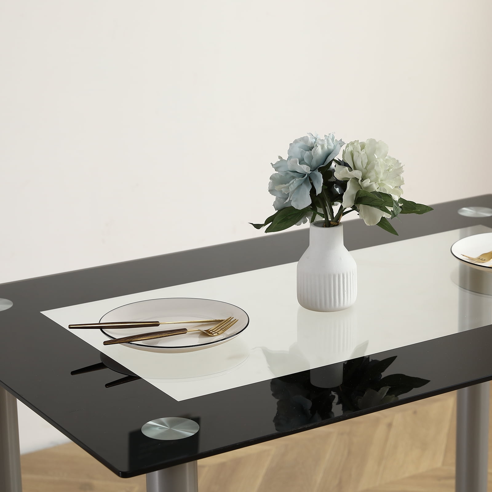 Ktaxon Modern Dining Table for 4, 43" Glass Kitchen Table Tempered Glass Dining Room Table, Rectangle Dinner Table for Home, Living Room, Black