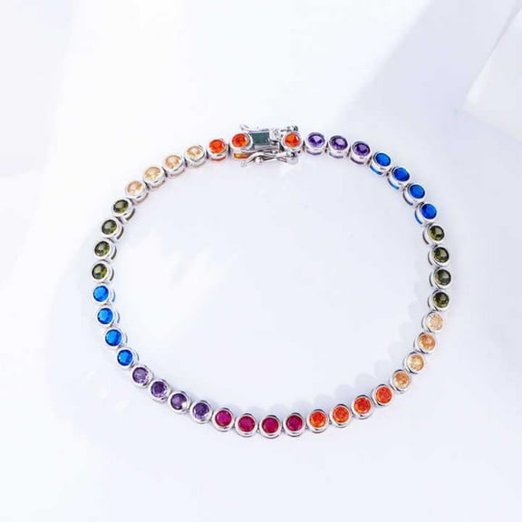 925 Silver Rainbow Lab Sapphire Tennis Bracelet,Silver rainbow sapphire tennis bracelet,Ombre Bracelet For Women Valentine Gift For Her