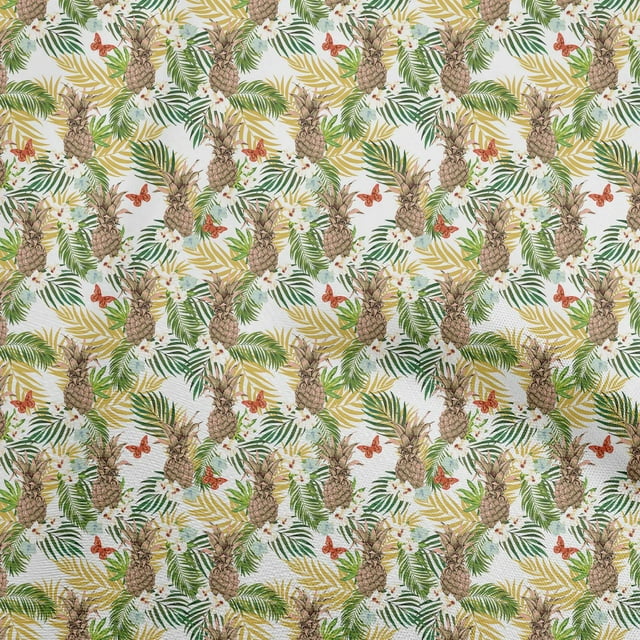 oneOone Polyester Spandex White Fabric Tropical Fabric For Sewing Printed Craft Fabric By The Yard 56 Inch Wide