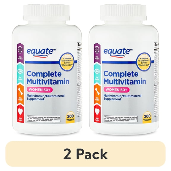 (2 pack) Equate Complete Multivitamin/Multimineral Supplement Tablets, Women 50+, 200 Count, Compare to Centrum Silver Women 50+